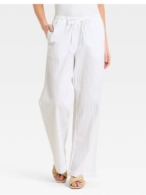 A New Day women's seersucker effortless pull-on pants in white, size Large NWT